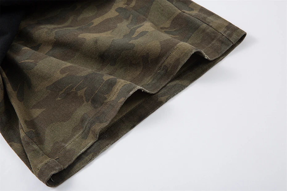 AW SPIKEY HEAD Camouflage Patchwork Raw Hem Jorts