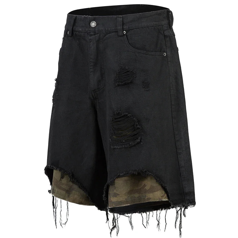 AW SPIKEY HEAD Camouflage Patchwork Raw Hem Jorts