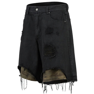 AW SPIKEY HEAD Camouflage Patchwork Raw Hem Jorts