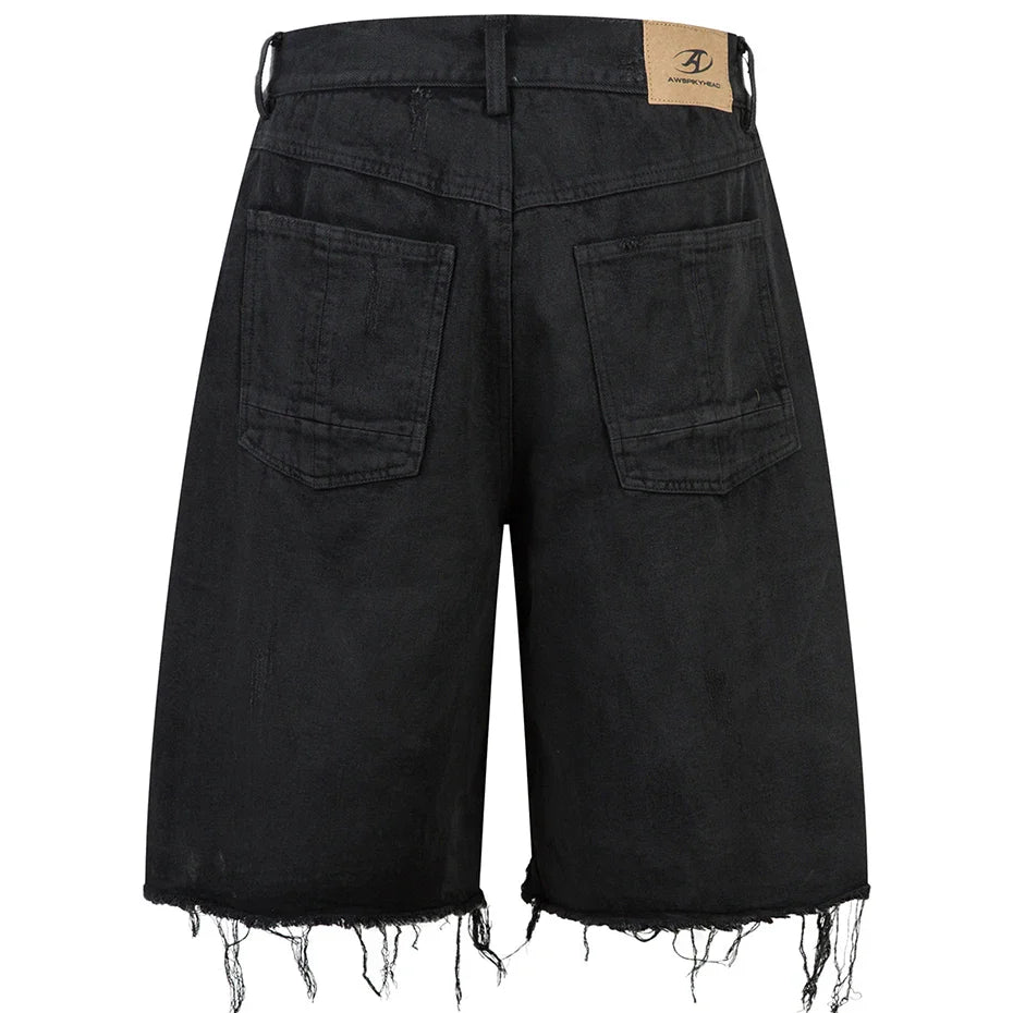 AW SPIKEY HEAD Camouflage Patchwork Raw Hem Jorts