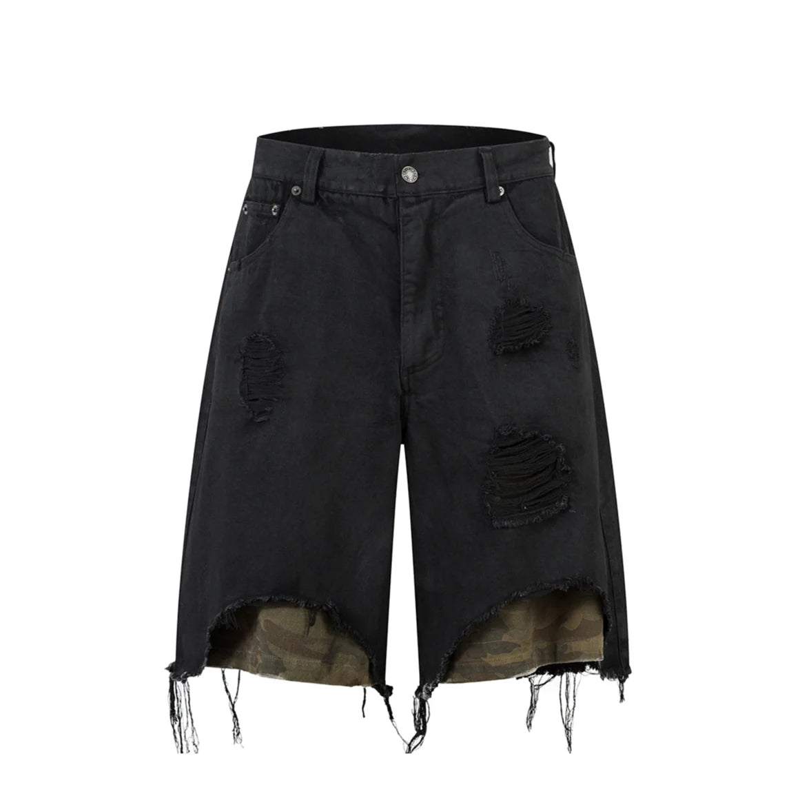 AW SPIKEY HEAD Camouflage Patchwork Raw Hem Jorts