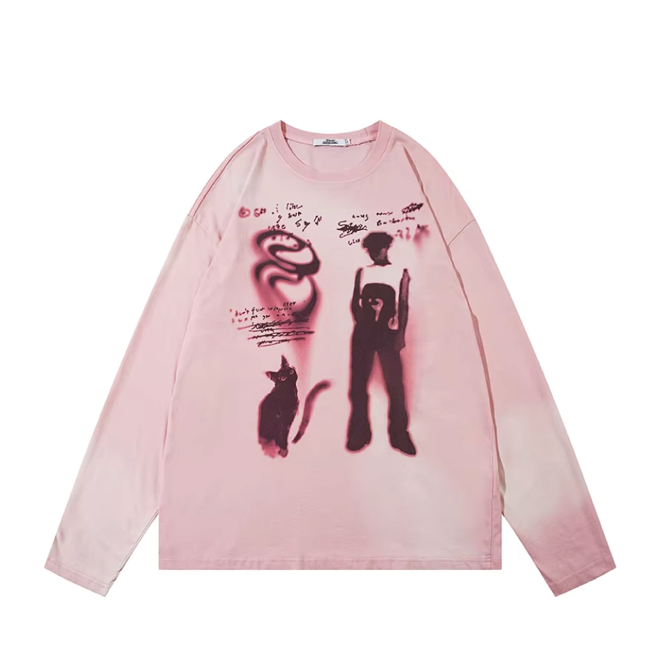Abstract Shadow Graphic Long Sleeve T-Shirt
