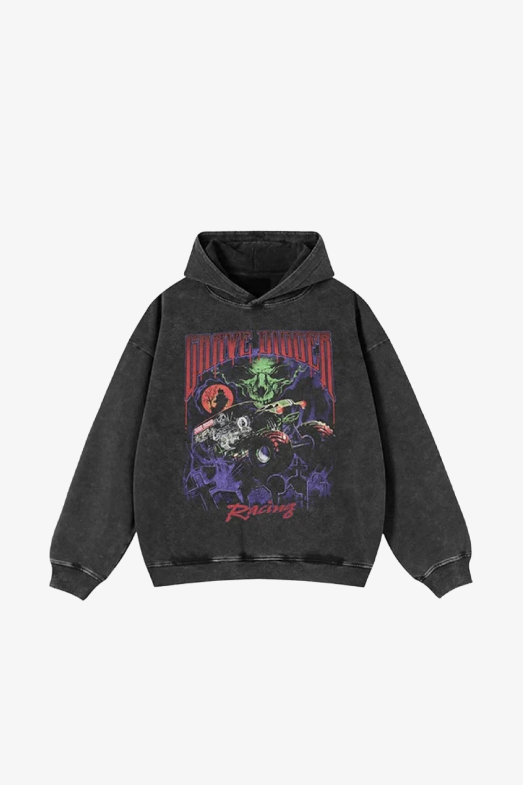 'Grave Digger' Acid Wash Hoodie