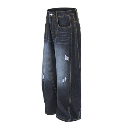BLACKWASH Barrel Leg Wavy Seam Jeans