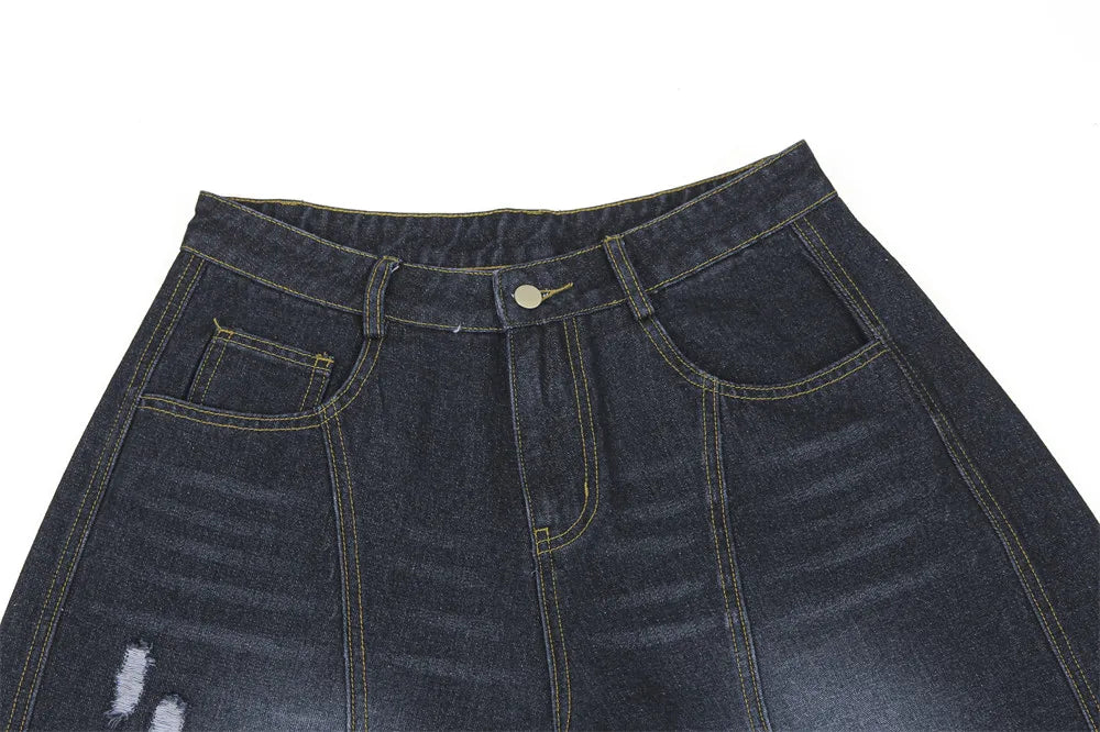BLACKWASH Barrel Leg Wavy Seam Jeans