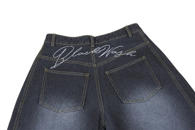 BLACKWASH Barrel Leg Wavy Seam Jeans