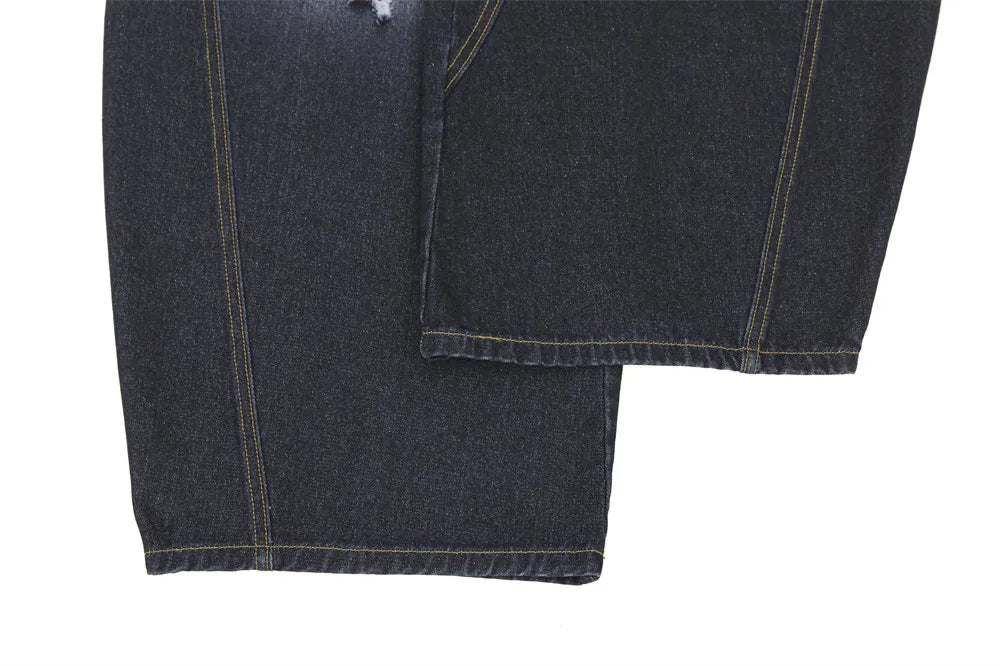 BLACKWASH Barrel Leg Wavy Seam Jeans