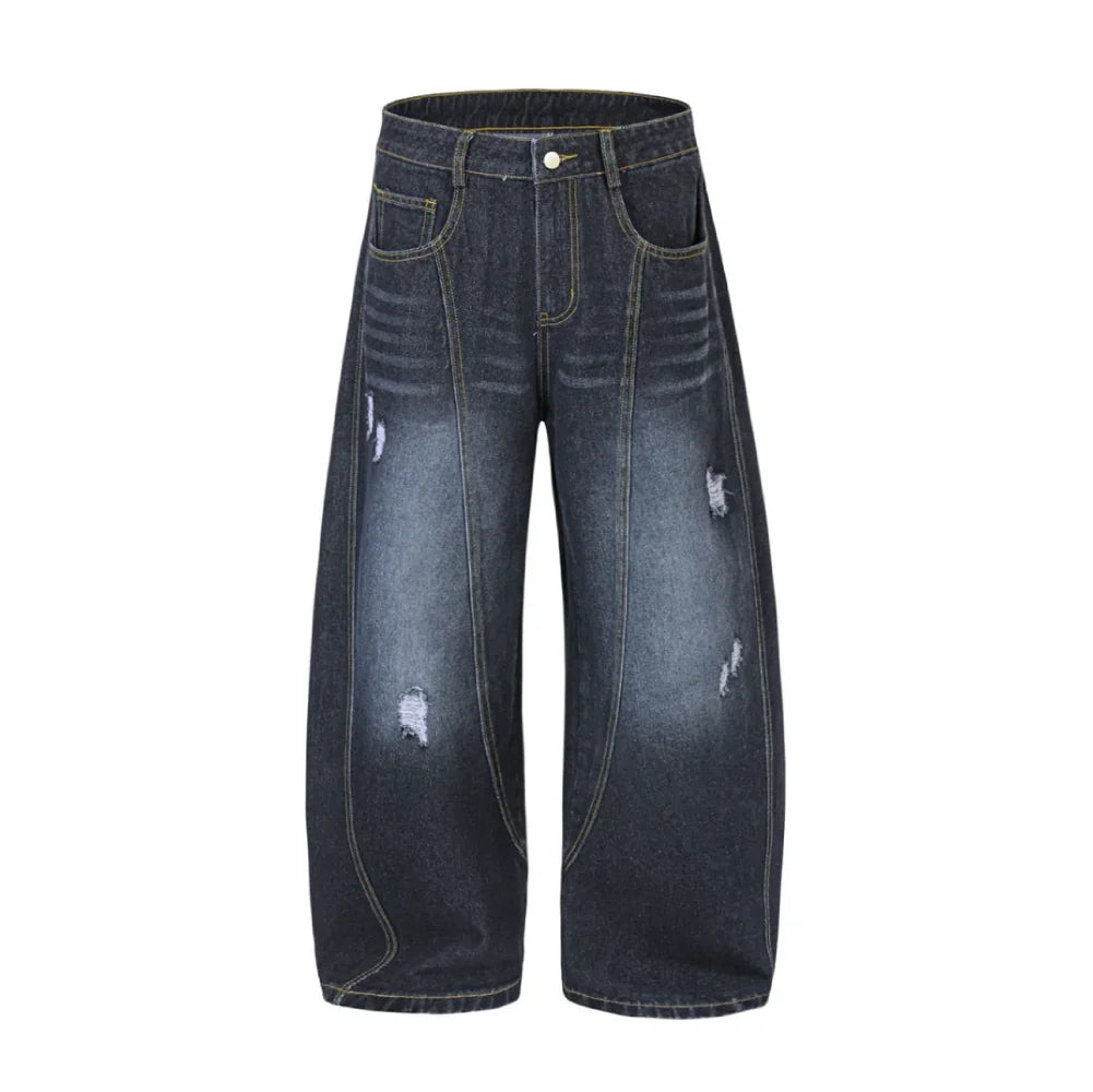 BLACKWASH Barrel Leg Wavy Seam Jeans