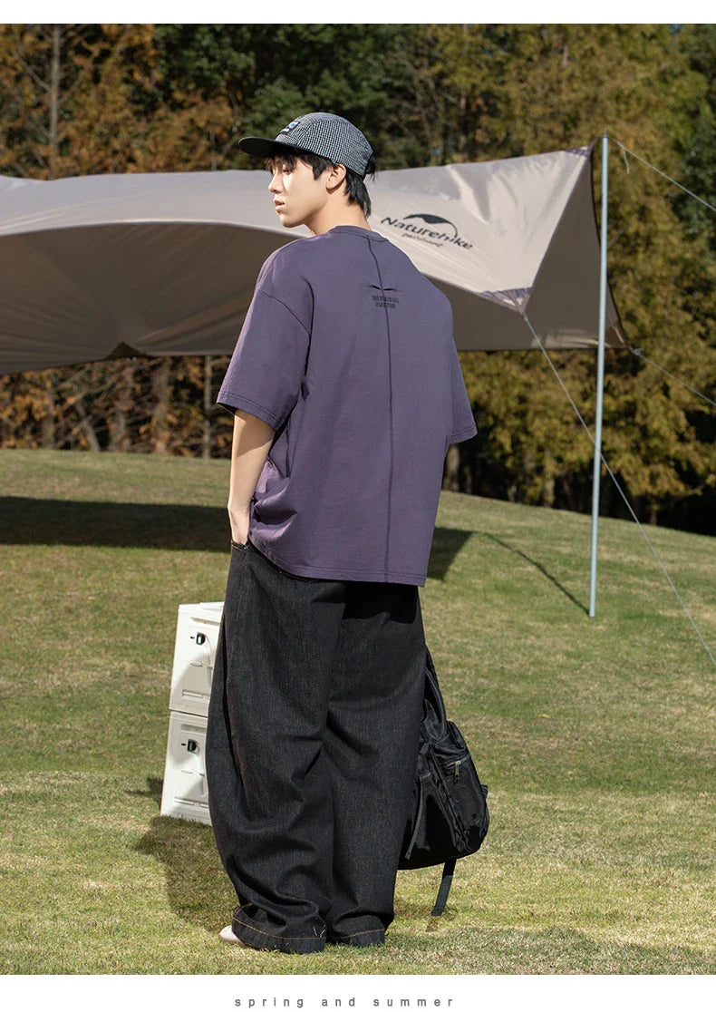Back Seam Slogan Embroidered Drop Sleeve T-Shirt