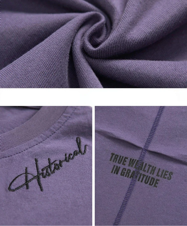 Back Seam Slogan Embroidered Drop Sleeve T-Shirt