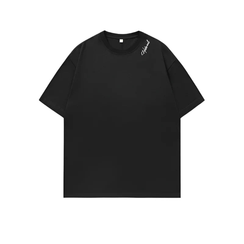 Back Seam Slogan Embroidered Drop Sleeve T-Shirt