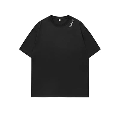 Back Seam Slogan Embroidered Drop Sleeve T-Shirt