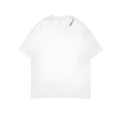 Back Seam Slogan Embroidered Drop Sleeve T-Shirt