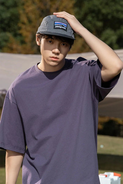 Back Seam Slogan Embroidered Drop Sleeve T-Shirt