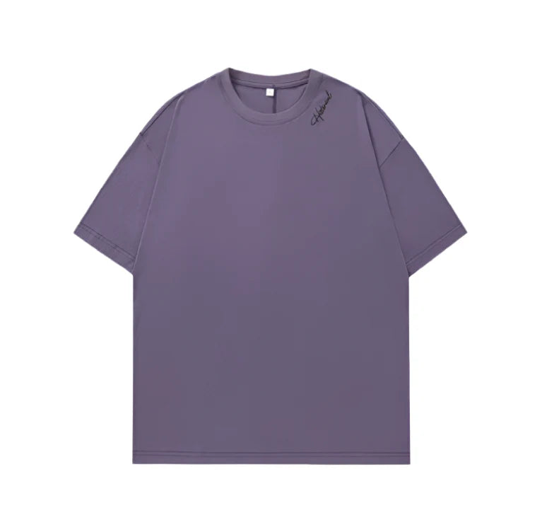 Back Seam Slogan Embroidered Drop Sleeve T-Shirt