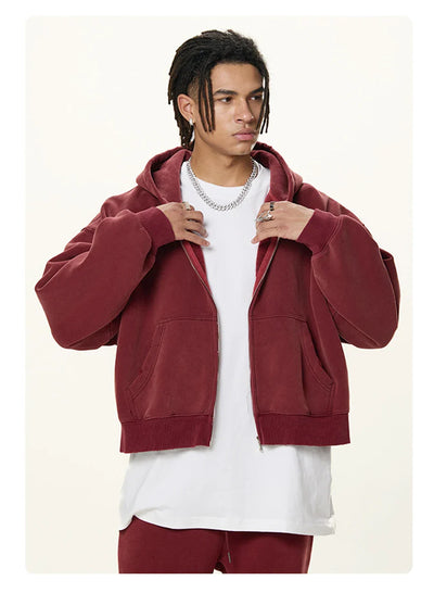 Boxy Crop Washed Zip-Up Hoodie