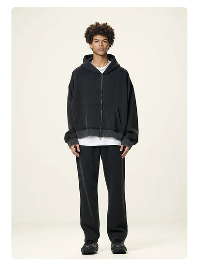 Boxy Crop Washed Zip-Up Hoodie