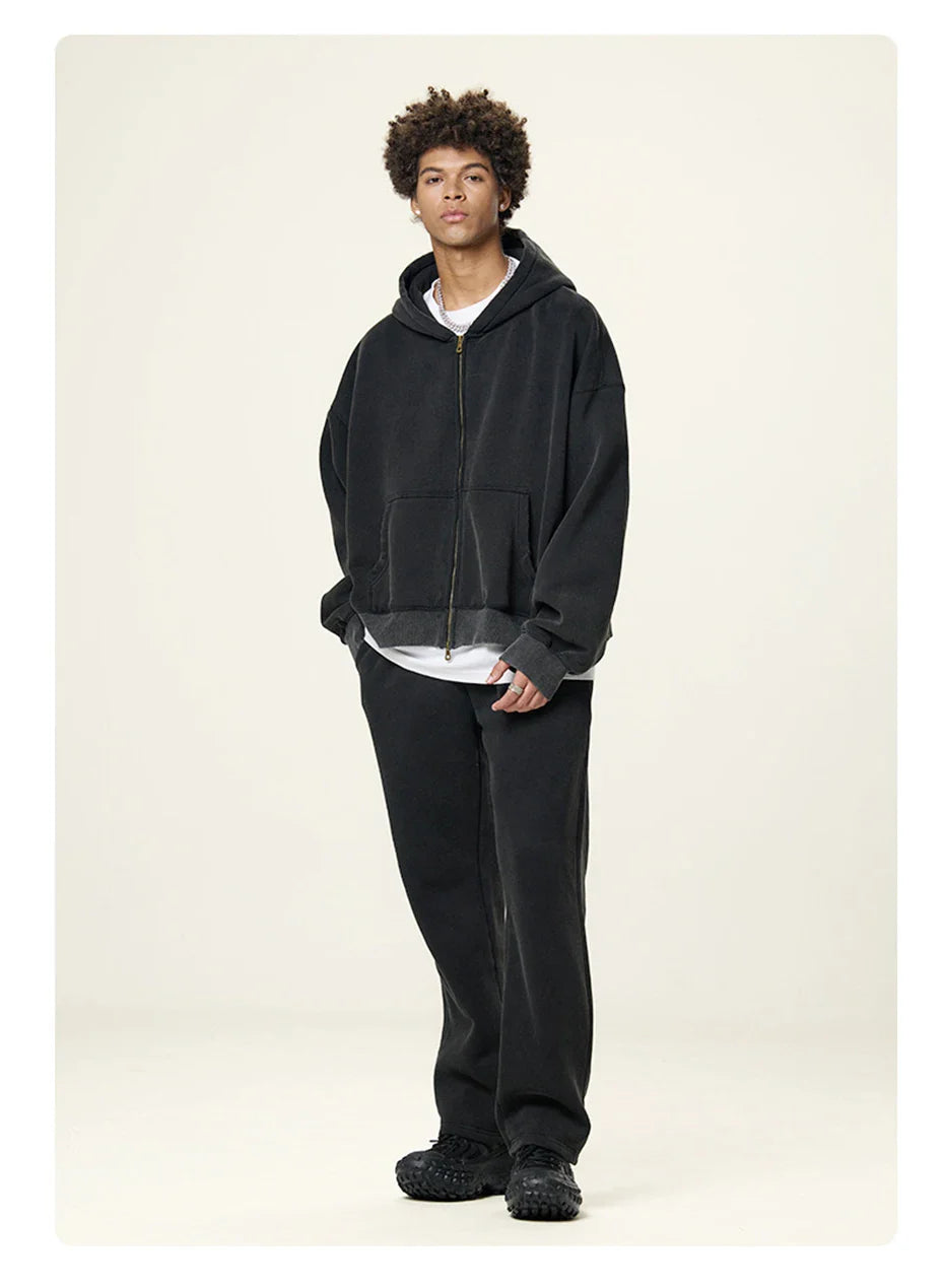 Boxy Crop Washed Zip-Up Hoodie
