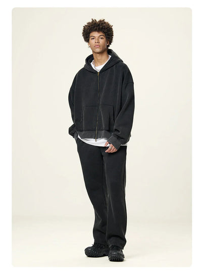 Boxy Crop Washed Zip-Up Hoodie