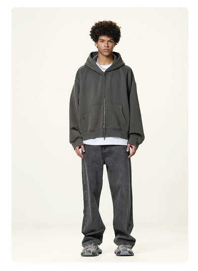 Boxy Crop Washed Zip-Up Hoodie