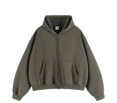Boxy Crop Washed Zip-Up Hoodie