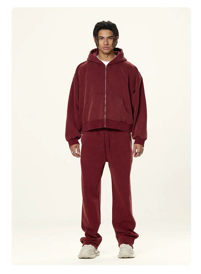 Boxy Crop Washed Zip-Up Hoodie
