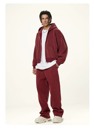 Boxy Crop Washed Zip-Up Hoodie