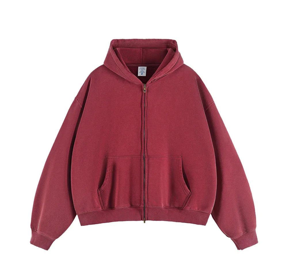 Boxy Crop Washed Zip-Up Hoodie