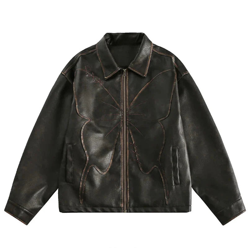 Butterfly Embossed Faux Leather Jacket