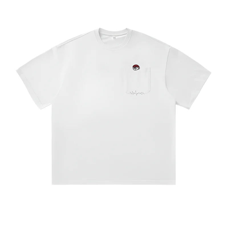 Cartoon Embroidery Pocket T-Shirt