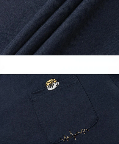 Cartoon Embroidery Pocket T-Shirt