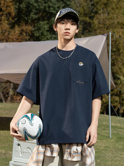 Cartoon Embroidery Pocket T-Shirt