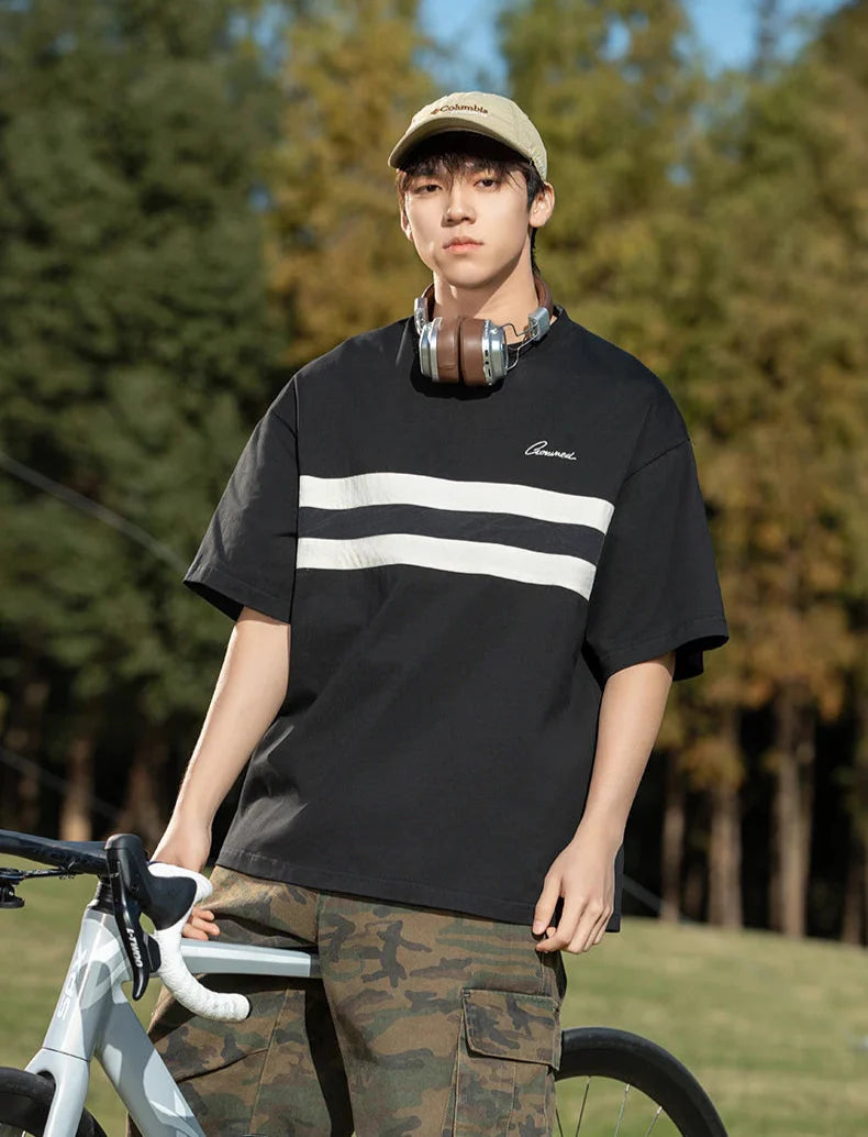 Chest Stripe Dropped Sleeve T-Shirt