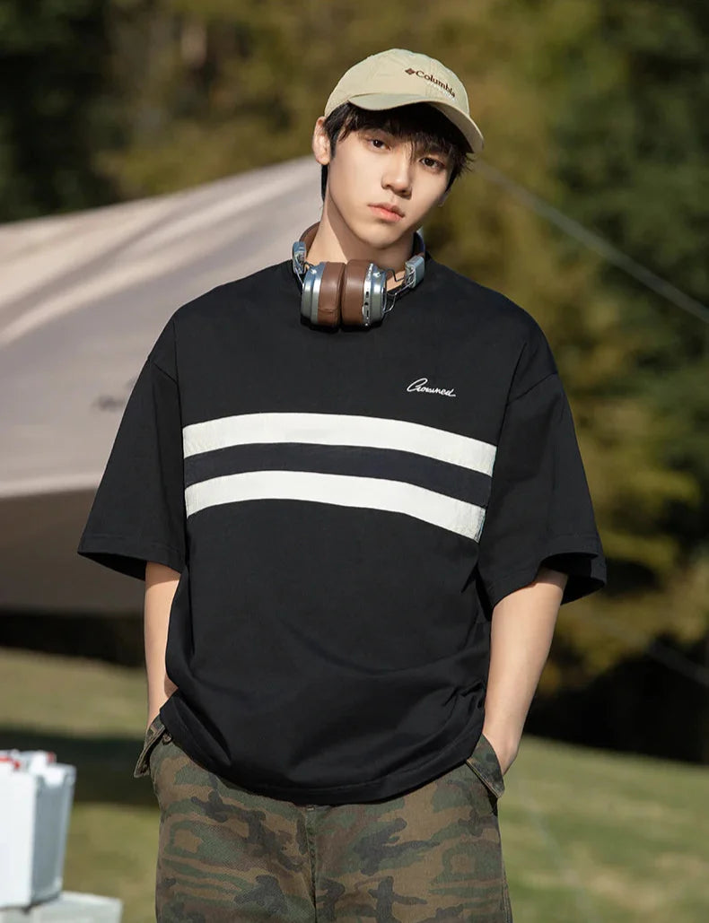 Chest Stripe Dropped Sleeve T-Shirt