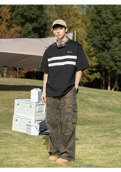 Chest Stripe Dropped Sleeve T-Shirt