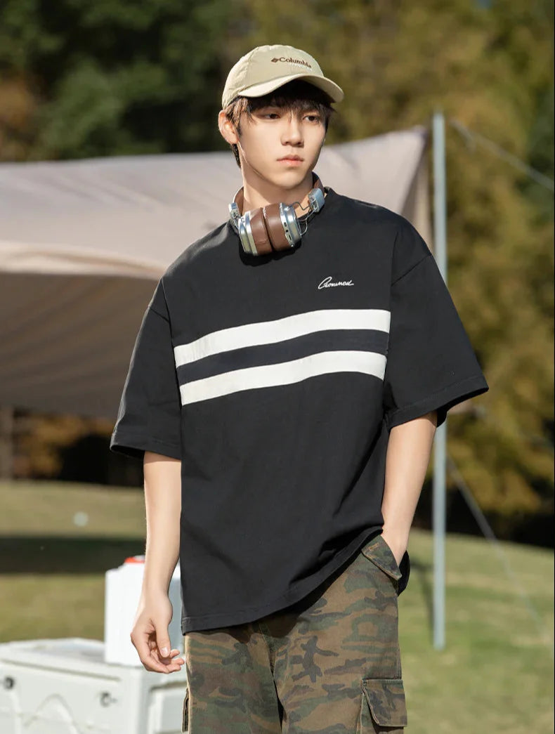 Chest Stripe Dropped Sleeve T-Shirt