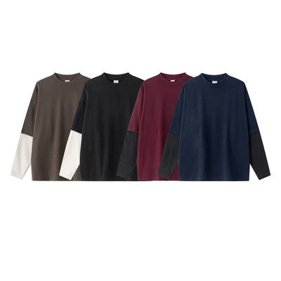 Contrast Mock Double Layer Long Sleeve T-Shirt
