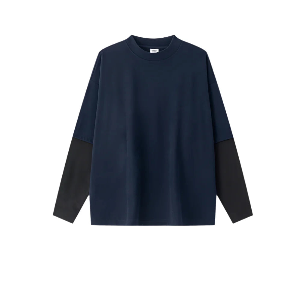 Contrast Mock Double Layer Long Sleeve T-Shirt