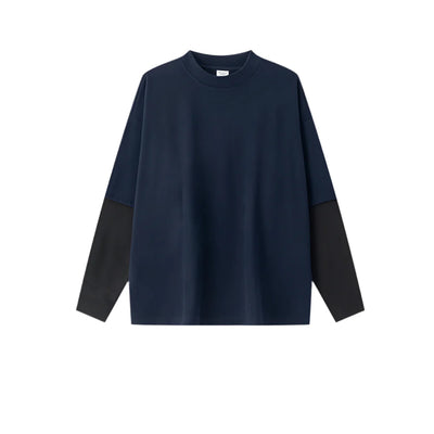 Contrast Mock Double Layer Long Sleeve T-Shirt