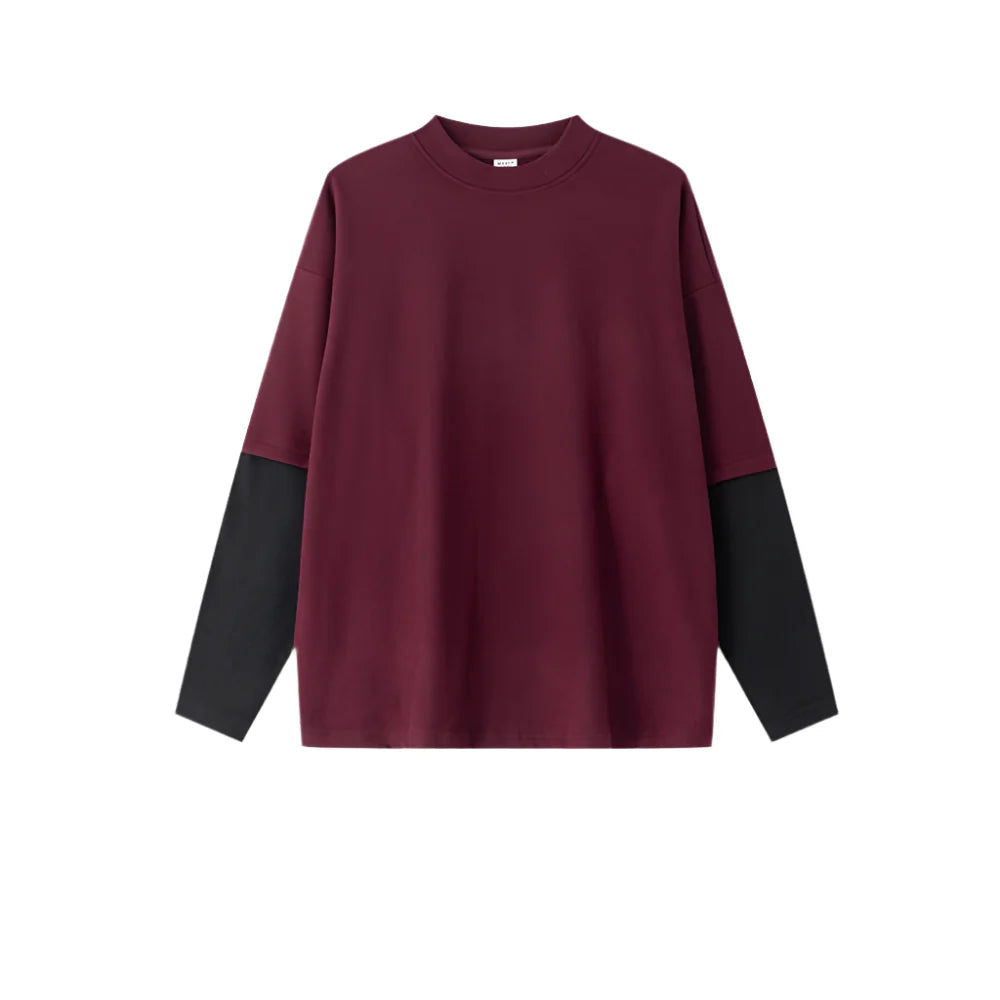 Contrast Mock Double Layer Long Sleeve T-Shirt