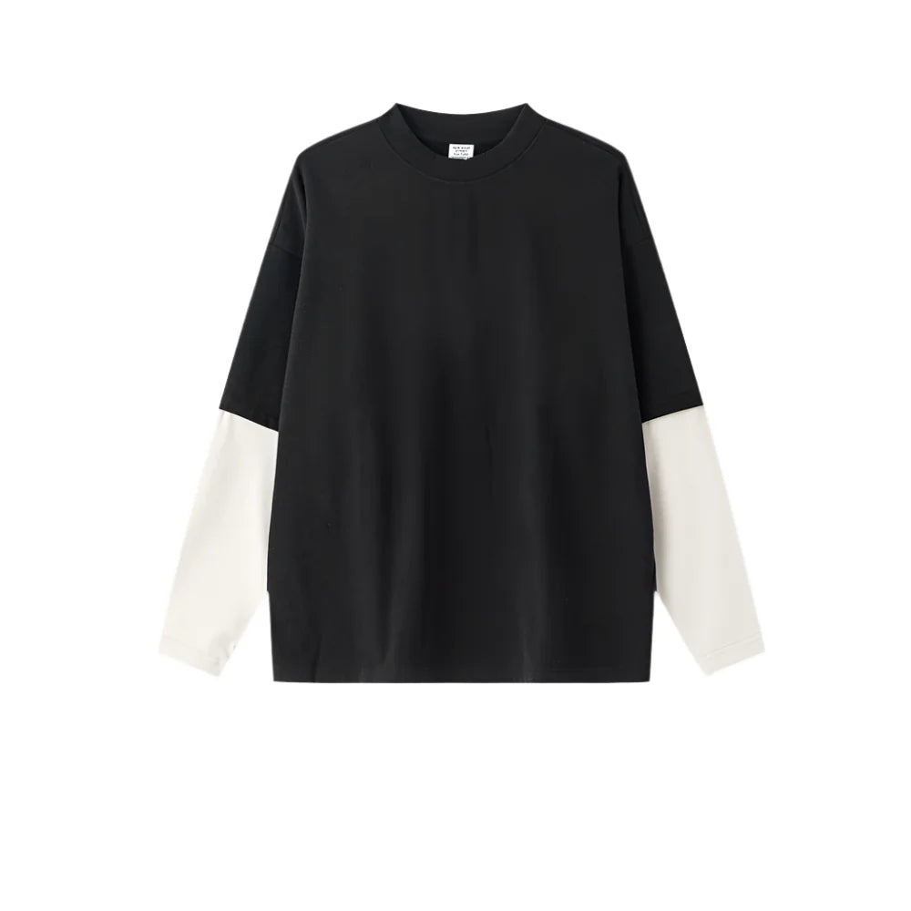 Contrast Mock Double Layer Long Sleeve T-Shirt