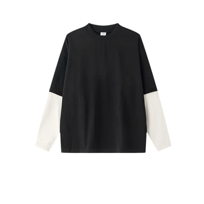 Contrast Mock Double Layer Long Sleeve T-Shirt