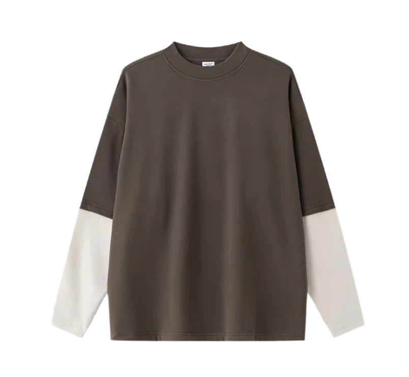 Contrast Mock Double Layer Long Sleeve T-Shirt