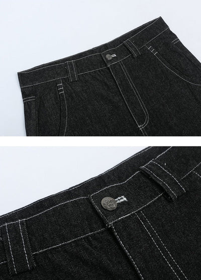 '90's New York' Contrast Stitch Denim Shorts
