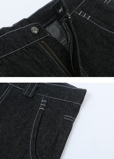 '90's New York' Contrast Stitch Denim Shorts
