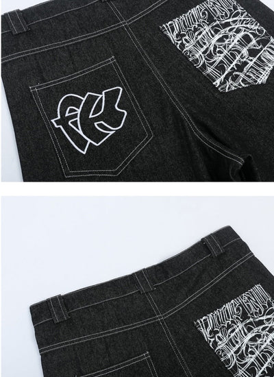 '90's New York' Contrast Stitch Denim Shorts