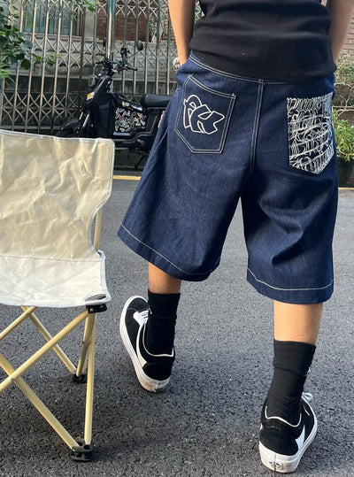'90's New York' Contrast Stitch Denim Shorts
