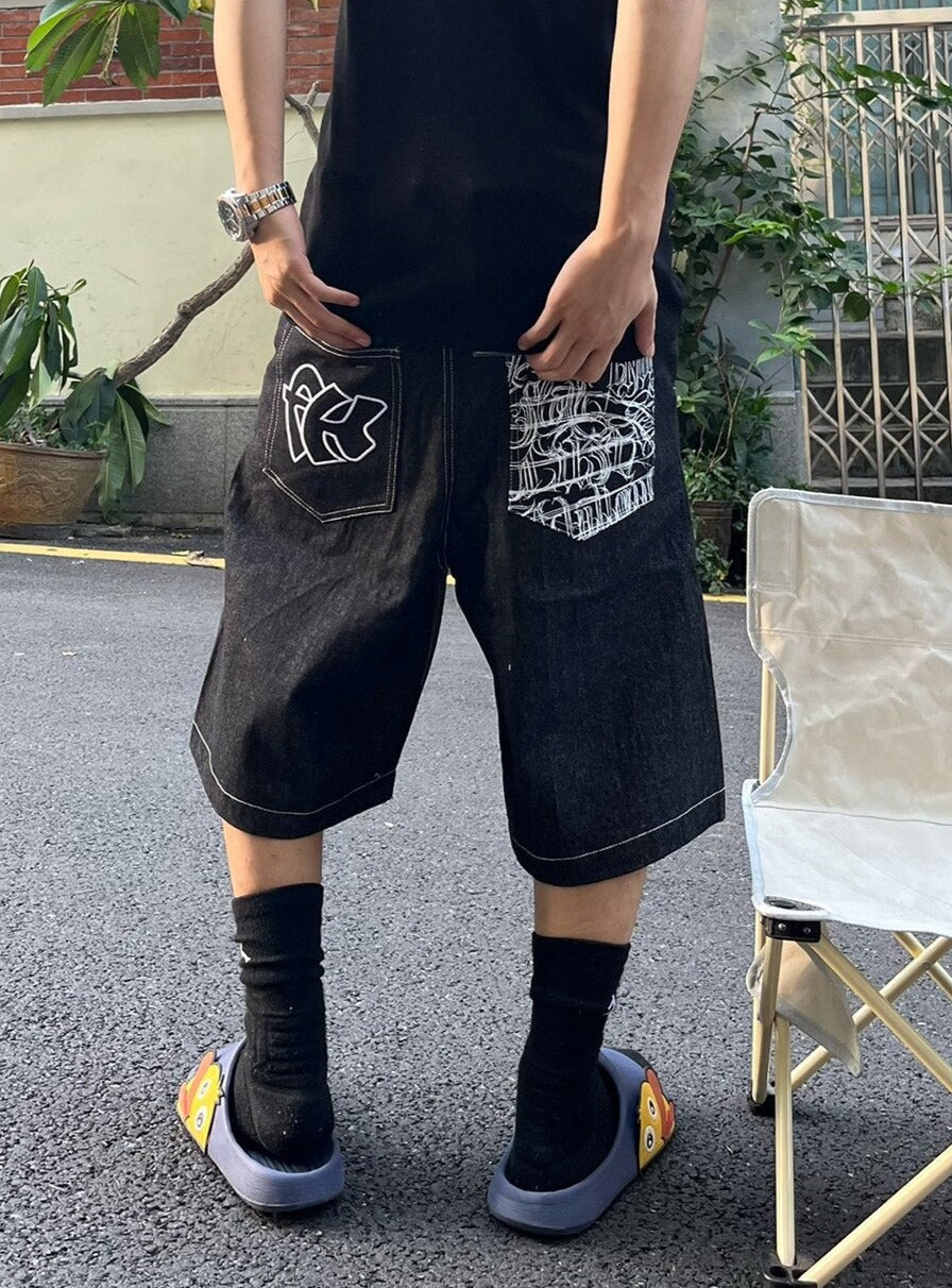 '90's New York' Contrast Stitch Denim Shorts