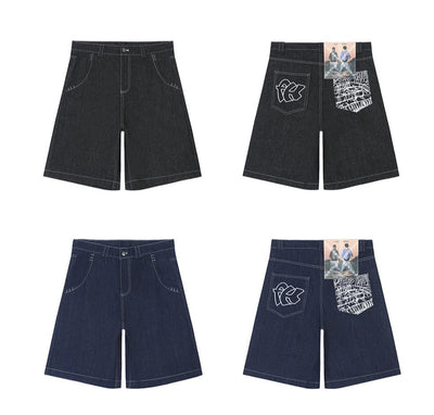 '90's New York' Contrast Stitch Denim Shorts