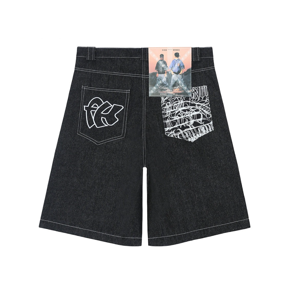 '90's New York' Contrast Stitch Denim Shorts